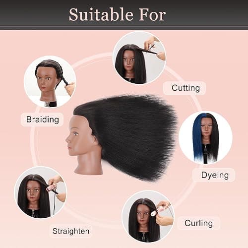YODIDI Mannequin Head with 100% Human Hair, Manikin Head Human Hair Cosmetology Doll Head for Hair Styling Hairdresser Practice Braiding with Table Clamp Stand and Tools (16 inch) - 16 Inch thumbnail 4