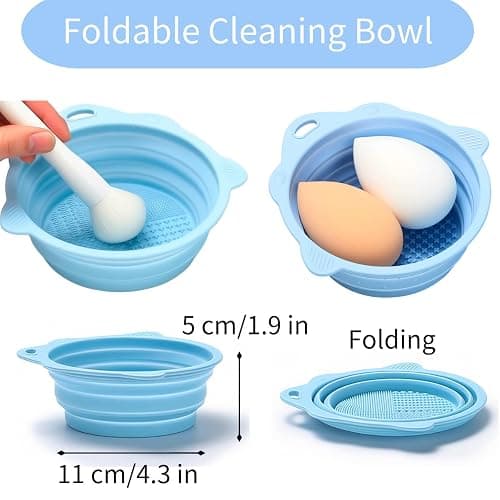YLYZ Makeup Brush Holder with Cleaning Bowl, Makeup Brush Cleaner Mat Make up Brush Organizer Cosmetic Display Cases, Hair Brush Holder for Vanity, White thumbnail 5