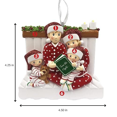 2024 Personalized Ornament Reading in Bed Family of 4 Christmas Tree Ornament Artisanal Customized Decoration Family Ornament - Free Personalization - Family of 4 thumbnail 2