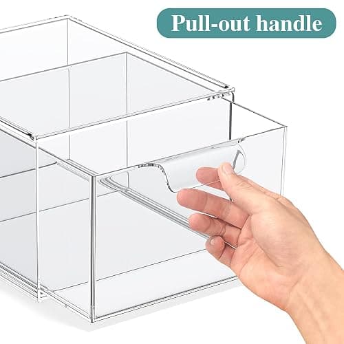 SpaceHacks 2 Pack Stackable Makeup Organizer and Storage, Acrylic Organizers，Clear Plastic Storage Drawer with Handles for Vanity, Undersink, Kitchen Cabinets, Pantry - 2 Pack - Clear thumbnail 2