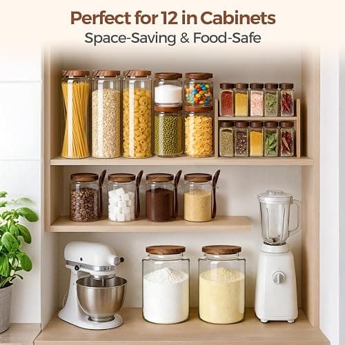 ComSaf Glass Pasta Storage Containers with Acacia Wood Lids 1.7Qt 3Pack | 11.3in Tall jar, for Cooks, Spaghetti Pasta Oats Cereal Beans, Kitchen Pantry Cabinet, Long Canisters with Labels, Durable thumbnail 5
