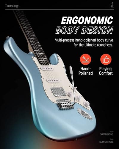 Donner DST-152R Electric Guitar, 39" Beginner Electric Guitar Kit, HSS Pickup with Coil Split, Guitar Starter Set with Amp, Bag, All Accessories, Metallic Ice Blue thumbnail 3