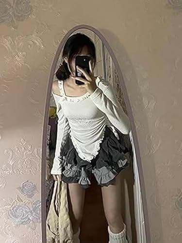 Erqiroc 2 Piece Sets for Women Corduroy Mini Skirt and Off The Shoulder Top Lolita Set Kawaii Top Cutocore thumbnail 4