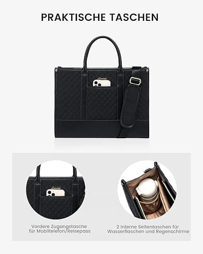 LOVEVOOK Laptoptasche Damen 15,6 Zoll, Wasserdicht Arbeitstasche Handtasche Groß Schultasche Shopper Business Tasche Aktentasche Lehrertasche, Leder Tote Bag Notebooktasche für Büro Uni Schwarz thumbnail 6