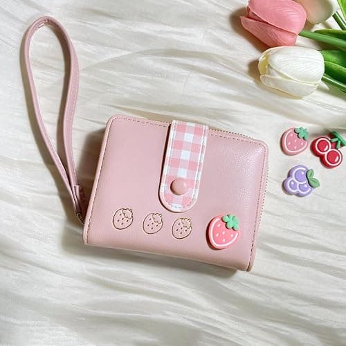 Sunwel Fashion Strawberry Wallet Card Holder Small Cute Wallet Zipper Coin Pocket Wallet for Women Girls (PINK) thumbnail 7