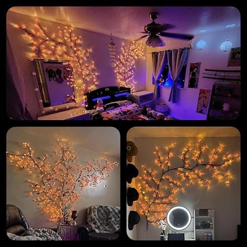 Cherry Blossom Lights with Bendable Branches for Bedroom Wall Decor | 7.55 ft, 144 LEDs, USB powered, remote control, timer, 8 modes, pink blossoms, living room, wedding and holiday decor thumbnail 3