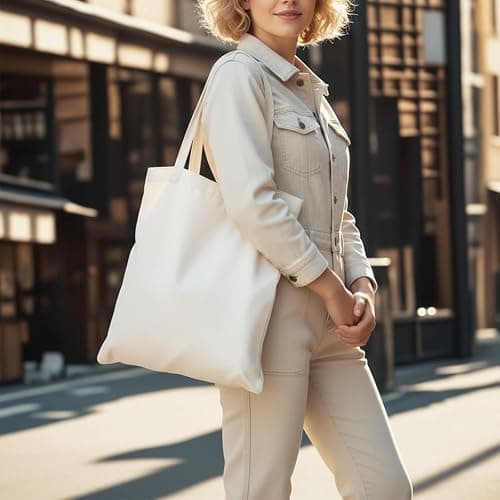 MOLOVA 4 Pack Premium Canvas Reusable Tote Gift Bags, Made of Natural Canvas with Handle, Work, DIY, Shopping thumbnail 2
