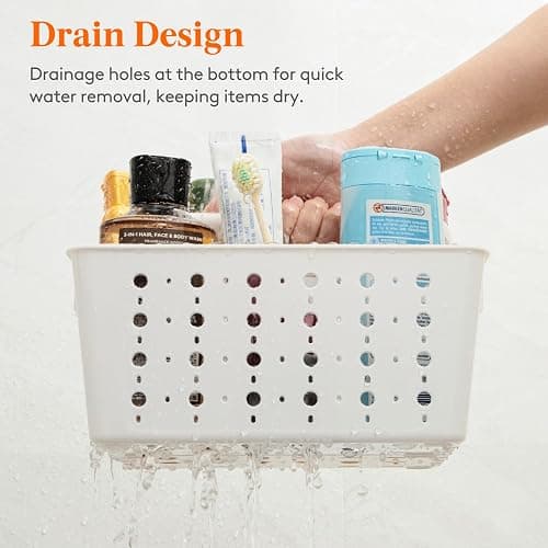 Lifewit Shower Caddy Portable, Plastic Bathroom Organizer with Handle and Holes, Hard Cleaning Basket for Toiletry Storage, College Dorm Essentials, White, 1 Pack thumbnail 5