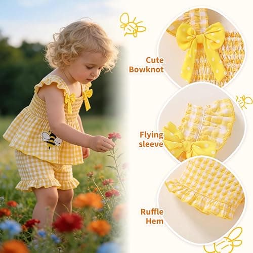 YOUNGER TREE Toddler Girl Clothes Baby Girls Ruffle Sleeveless Bowknot Dress Tops Shorts Set Cute Summer Kids Outfits thumbnail 3