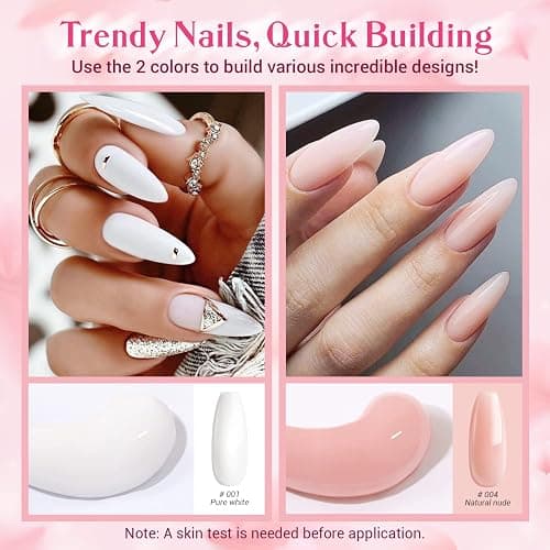 Modelones Poly Nail Gel Kit Builder Extension Gel Nude White French Colors with Nail Lamp Slip Solution Rhinestone Manicure Complete Kit DIY Art Design Beginner Gift thumbnail 2