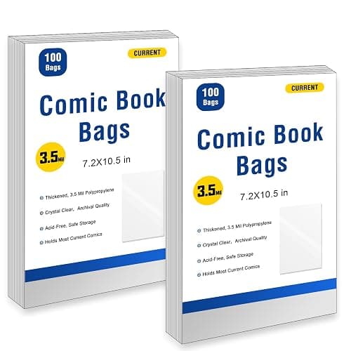 200ct Current Comic Book Bags,3.5 Mil Thick Comic Book Sleeves,Acid-Free Crystal Clear,7.2 X 10.5 inch,Archival Quality,Fits Standard Comic Book Storage - Image 1