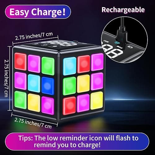 Niufunmal Rechargeable Game Cube - 15-in-1 Fun Brain Memory & Speed Games for Kids - Christmas Easter Birthday Gifts for Boys Girls Ages 6-12+ Years Old - Toys for Kids Teens with Score Screen (Black) thumbnail 2