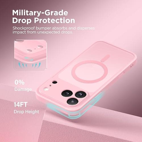 CAPRARO Magnetic for iPhone 17 Pro Case, Upgraded [Full Camera Protection] [Compatible with MagSafe] Protective Translucent Matte Women Girl Phone Case Cover, Peach Pink thumbnail 6
