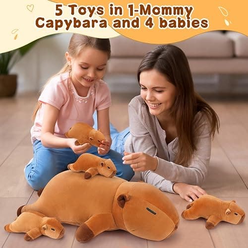 5 PCS Capybara Plush Stuffed Animal Family-Capybara Plush, 20" Large Mommy Plushies with 4 Baby Plushie Toy for Kids, Kawaii Body Pillow Christmas Birthday Gifts for Kids Boys Girls thumbnail 2