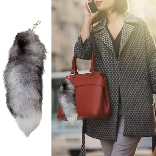 Therian Faux Fur Fox Tail Keychain - Furry Tassel Pendant for Women's Cosplay Accessories, Toys, Keyrings thumbnail 5