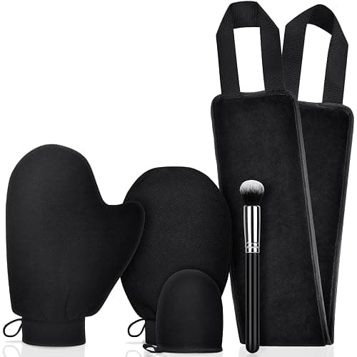 Self Tanning Mitt Applicator Set, Black Double Sided Self Tanning Glove with Mini Tanning Glove, Exfoliate Mitt, Face Tanning Brush, Microfiber Back Lotion Applicator Apply Lotion - Image 1