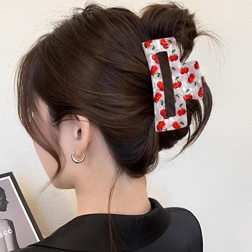 FRUZJAY Cherry Hair Claw Clips Acrylic Hair Clip Fruit Hair Clamp Red Cherry Hair Accessories Square Shape Hair Clips Non-Slip Strong Hold Hair Jaw Clip Spring Summer Beach Hair Barrettes for Women thumbnail 2