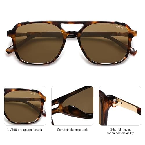 SOJOS Retro Aviator Sunglasses for Women Men,Trendy Rectangle Womens Mens Shades Sun Glasses SJ2202 thumbnail 4