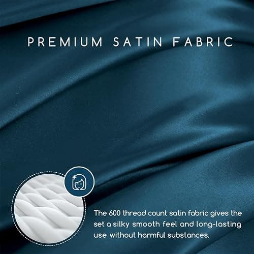 MR&HM Satin Bed Sheets, Queen Size Sheets Set, 4 Pcs Silky Bedding Set with 15 Inches Deep Pocket for Mattress (Queen, Teal) thumbnail 2