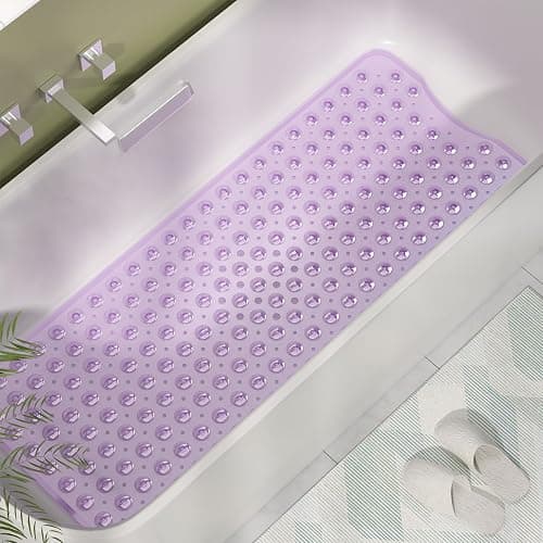 AmazerBath Shower Mat Non Slip 40 x 16 Inches, Shower Stall Mats with Suction Cups and Drain Holes, Non Slip Bath Mat for Tub for Elderly & Kids, Clear Purple thumbnail 3