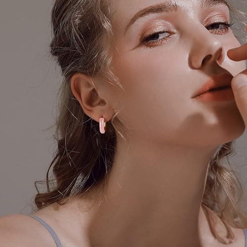 Lourny Small Hoop Earrings for Women, 18K Gold Plated Hypoallergenic Cute Enamel Huggie Earring Gifts for Women thumbnail 2