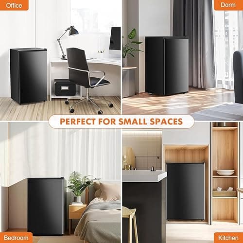 Sweetcrispy 3.2 Cu.Ft Mini Fridge with Freezer Small Refrigerator Single Door Adjustable Thermostat Energy-efficient Low Noise, Compact Fridge for Bedroom, Office, Dorm (Black) - Black thumbnail 8