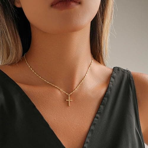 Cross Necklace for Women Girls Trendy，Dainty 14K Gold Silver Plated Minimalist Cross Choker Pendant necklaces Non Tarnish, Cute Simple Faith Jewelry Gifts for Easter, Baptism, Christian, or First Communion thumbnail 4
