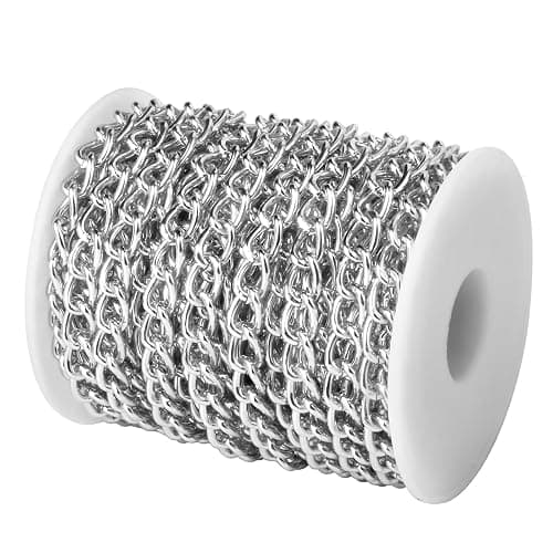 [33ft] Silver Chain for Jewelry Making, 7mm Wide Silver Aluminum Curb Link Chain Roll Bulk for DIY Jewelry Making Craft - Image 1