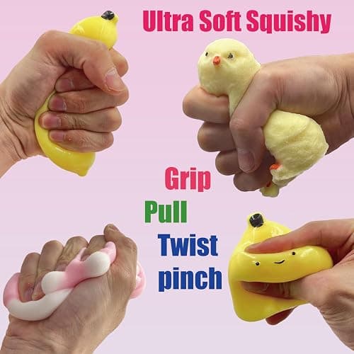 4pcs Taba Big Squishy Toys Set - 1 Mega Chick, 1 Banana & 2 Cat Paw Stress Relief Squishies for Kids & Adults, Cute Slow-Rise Sensory Fidget Toys for Anxiety Relief, Party Favors, Classroom Rewards thumbnail 4