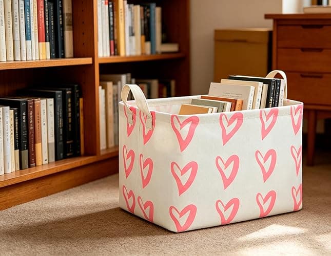 CLOCOR Rectangular Pink Heart Basket Empty, Storage Bin, Waterproof Book Box, Gift Basket(Pink Heart) thumbnail 5