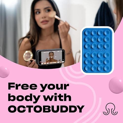 OCTOBUDDY Classic - Silicone Suction Phone Case Adhesive Mount - Hands-Free, Strong Grip Holder for Selfies & Videos - iPhone & Android Compatible - 2.25″ x 3.25″, Blue Ashes thumbnail 3