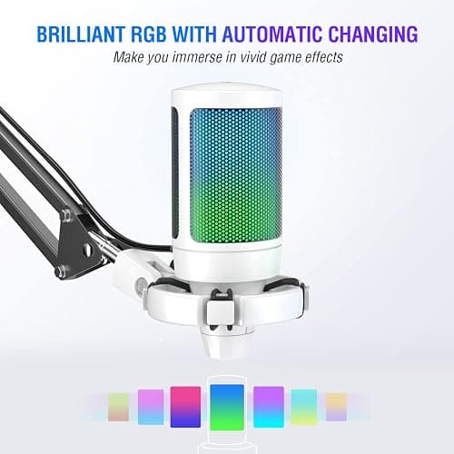 Fifine Gaming Microphone Set for PC, Streaming USB Mic with RGB for PS5, Computer Condenser Cardioid Mic with Boom Arm Stand, Shock Mount, Mute Button for Music Recording,YouTube,Twitch-A6T White thumbnail 3