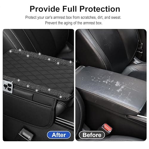 NBTEPEM Bling Car Center Console Cover, Leather Car Arm Rest Cover Cushion with 2 Storage Bags, Universal Automotive Armrest Protector Storage Box, Bling Accessories Interior for Most Vehicles (Black) thumbnail 6