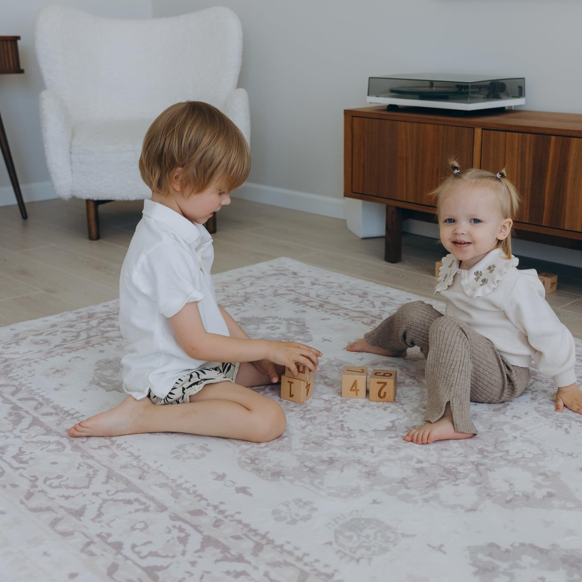 Luxurious Large Soft Baby Play Mat - Soft Padded Play Mat for Babies - Rebound Memory Foam Mat - Non Toxic Baby Play Rug - Large Baby Floor Mat for Tummy Time (Beige Distressed 140x200cm) thumbnail 3
