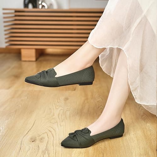 HIULYCENCE Flats for Womens Pointed Toe Ballet Flats with Bow Comfortable Knit Dressy Flats thumbnail 8