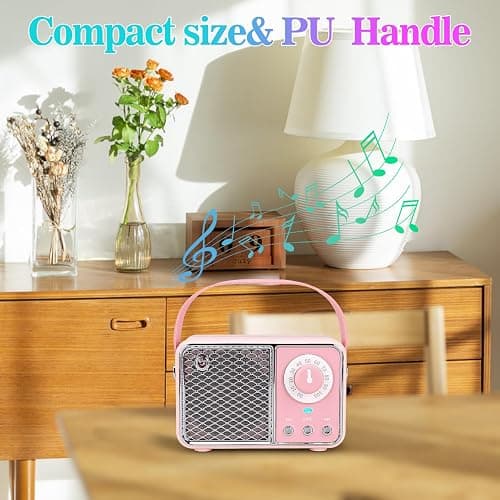 Dosmix Kawaii Room Decor, Retro Bluetooth Speaker,Pink Vintage | Gift for Women Teenage Girl Old Fashion Style for Kitchen Desk Bedroom Office Party Outdoor Vintage Accessories thumbnail 7