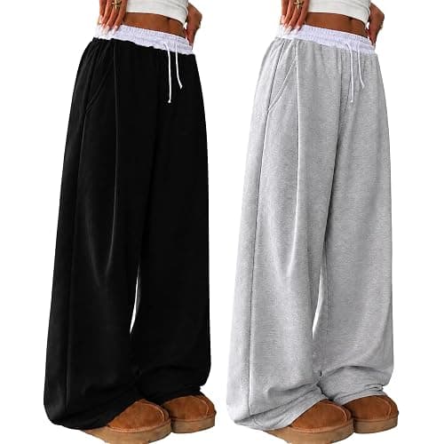 Kxuryueo Teen Girls 2 Pack Wide Leg Sweatpants Baggy High Waist Pants with Pockets 9-16Y - Image 1
