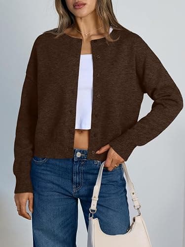 Trendy Queen Cropped Cardigan Sweaters for Women Lightweight Crop Knit Y2k Fall Outfits Fashion Clothes 2025 thumbnail 2