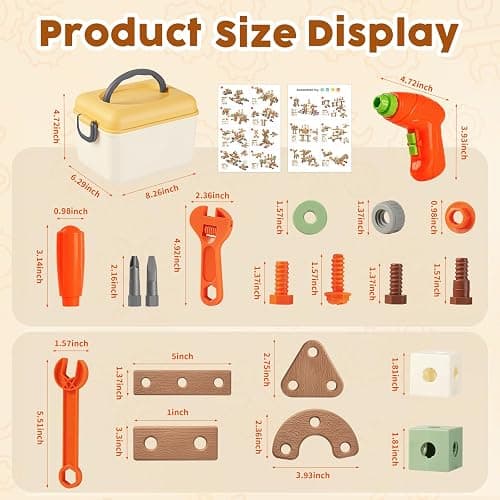 Pinshoon Kids Tool Set for 3-8, 158 PCS Construction Building Toys | Portable Tool Box & Electronic Toy Drill, STEM Building Playset, DIY Creative Shape, Non-Toxic ABS Plastic, Fine Motor Skills thumbnail 5