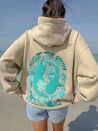 ROAONOCOMO Women Y2K Embroidered Hoodie Floral Graphic Oversized Pullover Hoodie Cute Animal Pocket Hooded Sweatshirts thumbnail 3