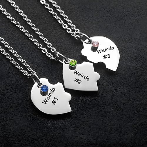 Lezmoii Friendship Necklace Matching Weirdo Heart Pendant Best Friend Necklace for Girls Women BFF Necklace Jewelry Gifts thumbnail 3
