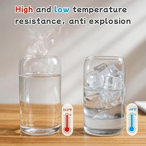 MHDCLY Iced Coffee Cup,Glass Cups with Lids and Straws,Drinking Glasses with Bamboo Lids and Glass Straw 4Pcs Set - 16Oz,Smoothie Cup,Beer Glasses,Clear Cute Tumbler Cup,Smoothie Cup thumbnail 6