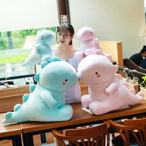 VHYHCY Cute Dinosaur Plush Toys, Fat Dinosaur Stuffed Dolls, Soft Animal Dino Plushie, Birthday Gifts for Kids Girls Boys Blue 12 inch - Quiet Blue - 12 inch thumbnail 5