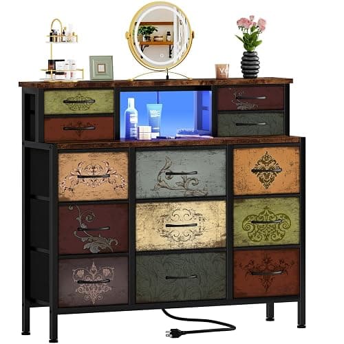 VASICAR Dresser for Bedroom with 13 Drawers 2 Open Shelves Dressing Table - Image 1