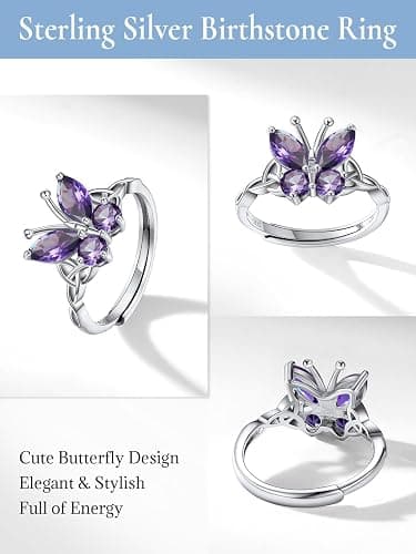 Butterfly Ring Sterling Silver CZ Garnet/Amethyst/Blue/Emerald/Sapphire/Pink/Diamond Butterfly Jewelry Gift for Lover Mother Daughter thumbnail 6