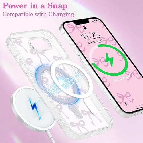 UEEBAI Magnetic for iPhone 17e/iPhone16e Case, Bow Case Compatible with MagSafe, Wireless Slim Clear Ribbon Aesthetic Phone Cover Anti-Yellowing Shockproof Protective Cover for Women Girl - Pink thumbnail 5