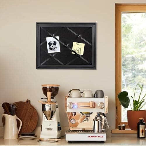 Aitakatta Black Felt Memo Bulletin Board with Frame, 17x13 inches Pin Board for Wall, Vision Board Message Board Memo Board with Criss-Cross Ribbons for Home Office School Wall Decor(BK Velvet-F,4333) thumbnail 2