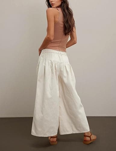 Lentta Women's Wide Leg Jeans Mid Rise Trousers Elastic Waist Button Pleated Demin Pants with Pockets thumbnail 6