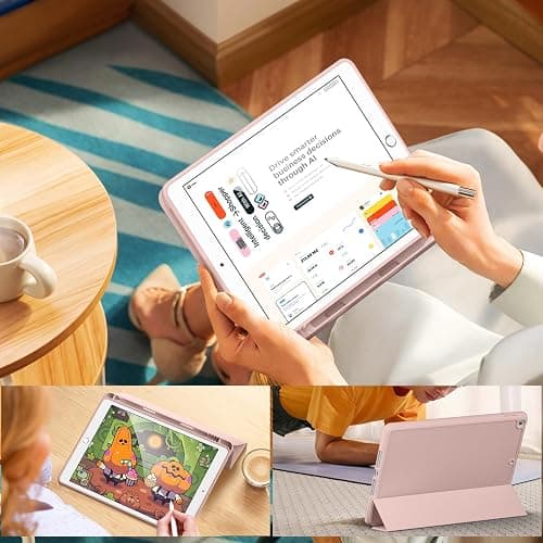 Lsmmpoba Case for iPad 9th/8th/7th Generation 10.2 inch (2021/2020/2019) with Pencil Holder, Smart Stand Cover with Soft TPU Back, Auto Sleep/Wake, Pink thumbnail 7