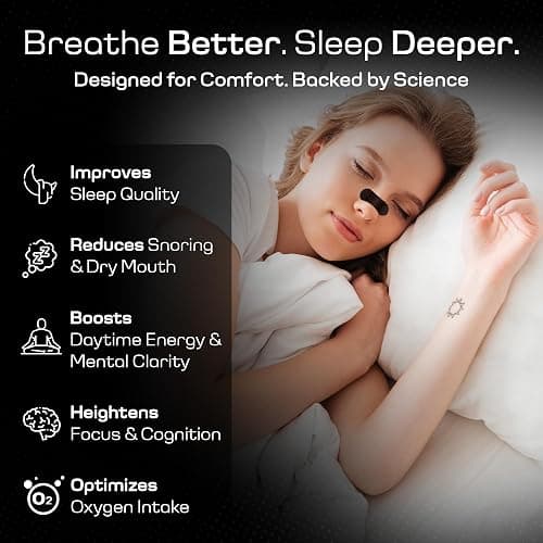 Nasal Strips for Snoring & Sleeping (60 PK) - Nose Strips for Breathing - Deviated Septum Tape & Sinus Congestion Relief for Adults - Improve Sleep Quality, Energy and Productivity, Lessen Snoring thumbnail 2